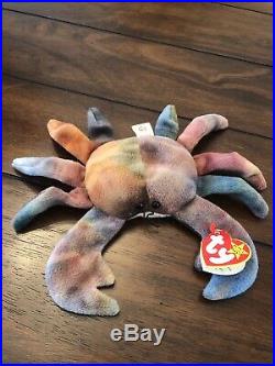 TY Beanie Baby CLAUDE The Crab, Very Rare with Many Errors, 1996