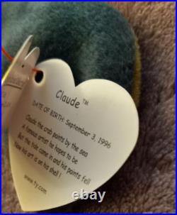 TY Beanie Baby Claude The Crab 1996 PE PELLETS September 3, 1996 Rare