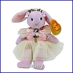 TY Beanie Baby FLOPPITY the Bunny Purple 1996 Retired Rare With Dress Flower New