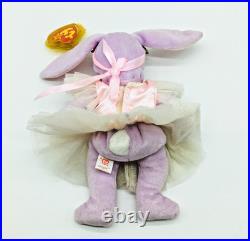 TY Beanie Baby FLOPPITY the Bunny Purple 1996 Retired Rare With Dress Flower New