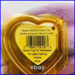 TY Beanie Baby FLOPPITY the Bunny Purple 1996 Retired Rare With Dress Flower New