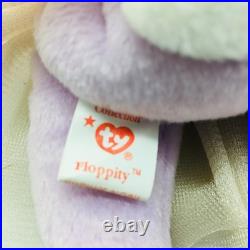TY Beanie Baby FLOPPITY the Bunny Purple 1996 Retired Rare With Dress Flower New