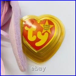 TY Beanie Baby FLOPPITY the Bunny Purple 1996 Retired Rare With Dress Flower New