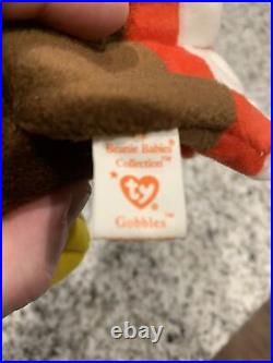 TY Beanie Baby GOBBLES the Turkey RARE PVC Pellets Great Condition 1996
