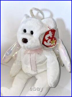 TY Beanie Baby. HALO THE ANGEL BEAR RARE AND RETIRED W BROWN NOSE