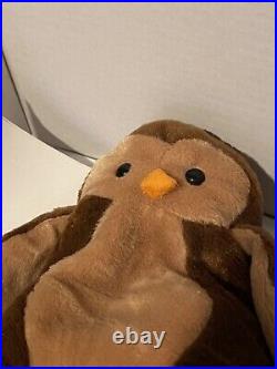 TY Beanie Baby HOOT THE OWL, 1995, Style 4073, Retired, Rare Tag Errors, Mint