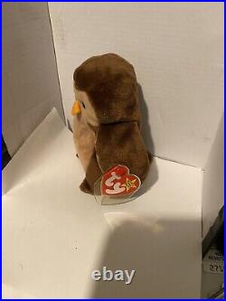 TY Beanie Baby HOOT THE OWL, 1995, Style 4073, Retired, Rare Tag Errors, Mint