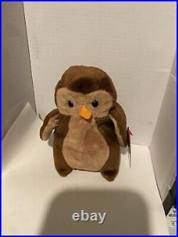 TY Beanie Baby HOOT THE OWL, 1995, Style 4073, Retired, Rare Tag Errors, Mint