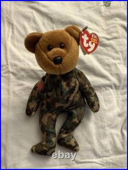 TY Beanie Baby Hero The Bear 2003 RARE With Hologram & P. E. Pellets US & UK TY Beanie Baby Hero The Bear 2003 RARE With Hologram & P. E. Pellets US & UK