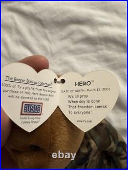 TY Beanie Baby Hero The Bear 2003 RARE With Hologram & P. E. Pellets US & UK TY Beanie Baby Hero The Bear 2003 RARE With Hologram & P. E. Pellets US & UK