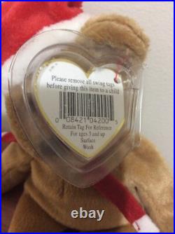TY Beanie Baby Holiday 1996 Teddy Bear with Plastic Tag Holder RARE with Errors
