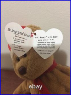 TY Beanie Baby Holiday 1996 Teddy Bear with Plastic Tag Holder RARE with Errors