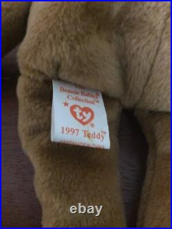 TY Beanie Baby Holiday 1996 Teddy Bear with Plastic Tag Holder RARE with Errors