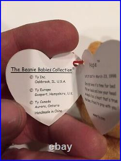 TY Beanie Baby Hope Praying Bear 1998 With Errors in Display Case RARE! NEW