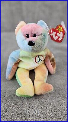 TY Beanie Baby Original Peace Bear Rare Retired Almost Mint Tag Withmutiple Errors