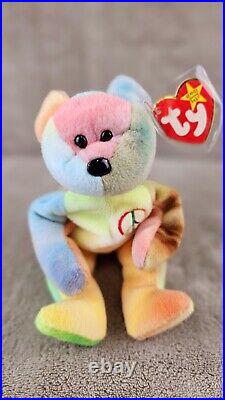 TY Beanie Baby Original Peace Bear Rare Retired Almost Mint Tag Withmutiple Errors