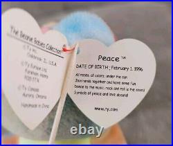 TY Beanie Baby Original Peace Bear Rare Retired Almost Mint Tag Withmutiple Errors