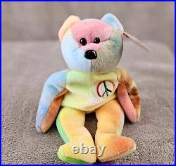 TY Beanie Baby Original Peace Bear Rare Retired Almost Mint Tag Withmutiple Errors