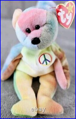 TY Beanie Baby Original Peace Bear Rare Retired Almost Mint Tag Withmutiple Errors