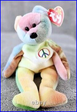 TY Beanie Baby Original Peace Bear Rare Retired Almost Mint Tag Withmutiple Errors