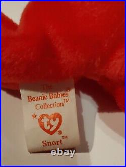 TY Beanie Baby Original Snort the Red Bull 1995 Mint Condition PVC Pellets Rare