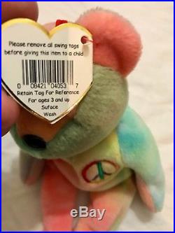 TY Beanie Baby Peace Bear VERY RARE 1996 Collectible With Tag Errors PVC