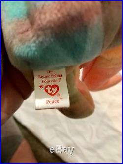 TY Beanie Baby Peace Bear VERY RARE 1996 Collectible With Tag Errors PVC