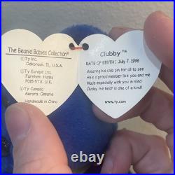 TY Beanie Baby RARE 1998 Clubby Bear with Errors Mint Condition & TAGs