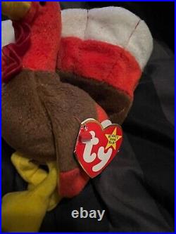 TY Beanie Baby RARE GOBBLES the Turkey 1996 Retired DOUBLE WADDLE w Tag Errors