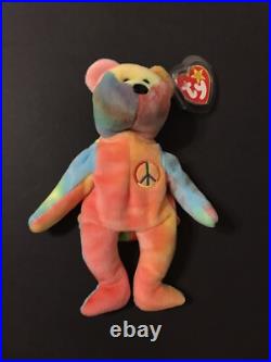 TY Beanie Baby Rare 1996 Peace Bear Bright/Neon Colors with Error Swing & Tush Tag