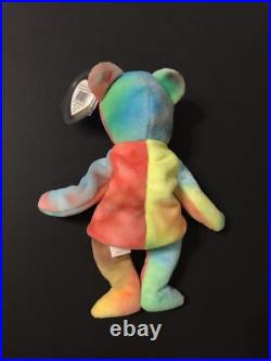 TY Beanie Baby Rare 1996 Peace Bear Bright/Neon Colors with Error Swing & Tush Tag
