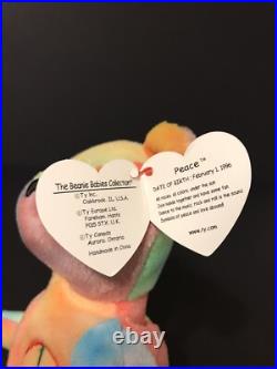 TY Beanie Baby Rare 1996 Peace Bear Bright/Neon Colors with Error Swing & Tush Tag