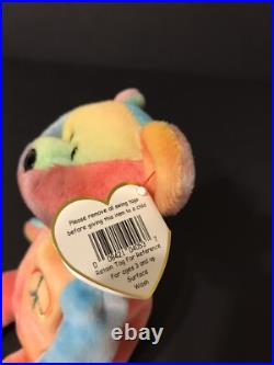 TY Beanie Baby Rare 1996 Peace Bear Bright/Neon Colors with Error Swing & Tush Tag