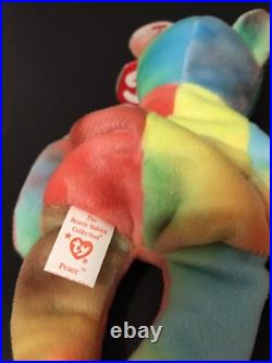 TY Beanie Baby Rare 1996 Peace Bear Bright/Neon Colors with Error Swing & Tush Tag