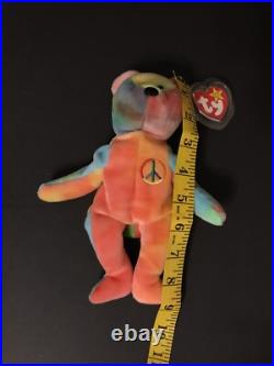 TY Beanie Baby Rare 1996 Peace Bear Bright/Neon Colors with Error Swing & Tush Tag