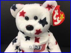 TY Beanie Baby Rare Glory Red, White and Blue American Bear New With TAG ERROR
