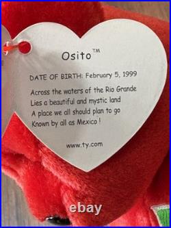 TY Beanie Baby Red Osito Bear Plush 1999 With Errors Mint Condition RARE