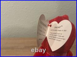 TY Beanie Baby SECRET the Bear RARE 2003 with Shiny Heart Tag & P. E. Pellets