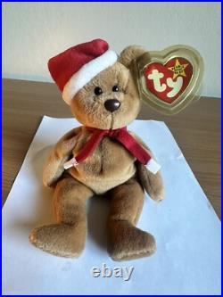 TY Beanie Baby Teddy 4th Gen Tag Holiday Santa Bear Rare With Errors