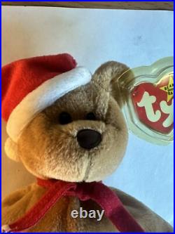 TY Beanie Baby Teddy 4th Gen Tag Holiday Santa Bear Rare With Errors