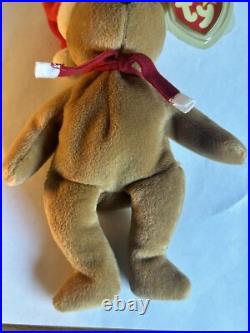 TY Beanie Baby Teddy 4th Gen Tag Holiday Santa Bear Rare With Errors