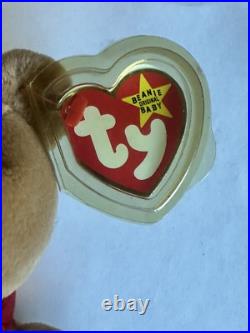 TY Beanie Baby Teddy 4th Gen Tag Holiday Santa Bear Rare With Errors