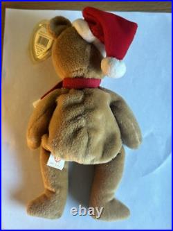 TY Beanie Baby Teddy 4th Gen Tag Holiday Santa Bear Rare With Errors