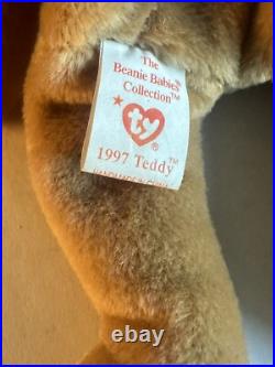 TY Beanie Baby Teddy 4th Gen Tag Holiday Santa Bear Rare With Errors