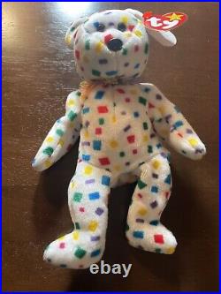 TY Beanie Baby Ty 2K Confetti Bear Retired RARE 1999 PE Pellets with Tag Errors