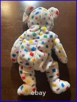 TY Beanie Baby Ty 2K Confetti Bear Retired RARE 1999 PE Pellets with Tag Errors