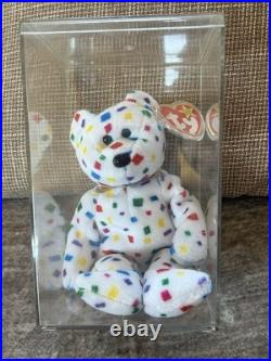 TY Beanie Baby Ty 2K Confetti Bear Retired RARE 1999 PE Pellets with TagErrors