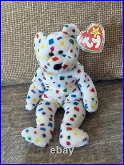 TY Beanie Baby Ty 2K Confetti Bear Retired RARE 1999 PE Pellets with TagErrors
