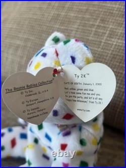 TY Beanie Baby Ty 2K Confetti Bear Retired RARE 1999 PE Pellets with TagErrors