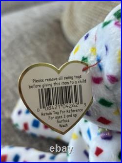 TY Beanie Baby Ty 2K Confetti Bear Retired RARE 1999 PE Pellets with TagErrors